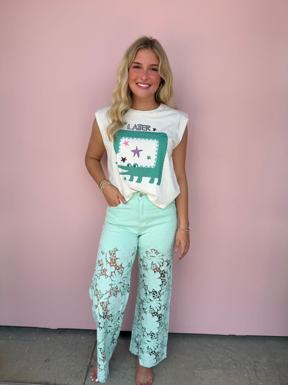 Seafoam Statement Lace Jeans