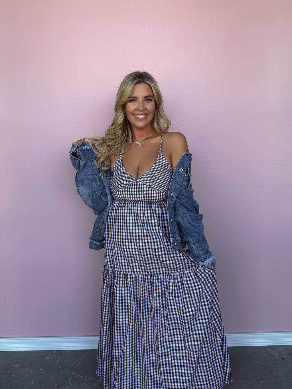 Cottage Check Cross-Back Maxi Dress