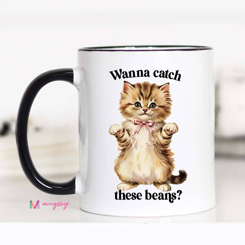 Catch These beans Funny Cat Coffee Mug, Cat Lover, Cat Store