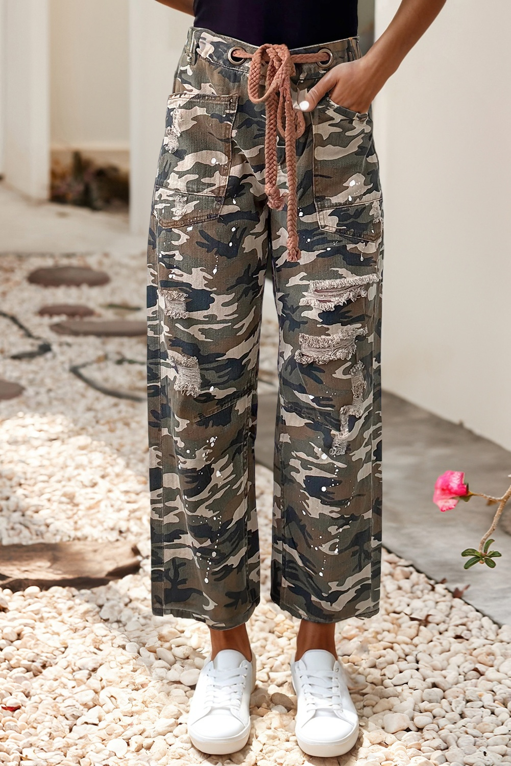 Camouflage Distressed Denim Pants