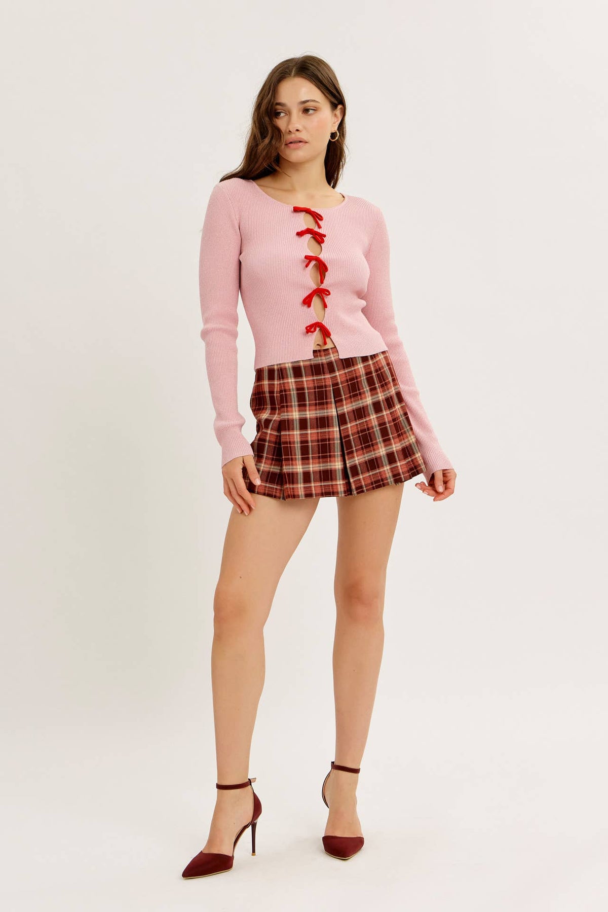 Sweetheart Bow-Tie Ribbed Top