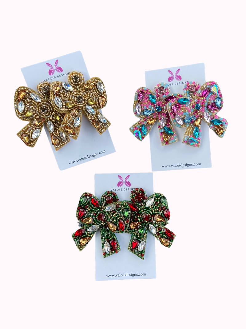 Colorful Beaded Bow Earrings