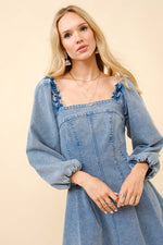 Ruffle Puff Denim Dress