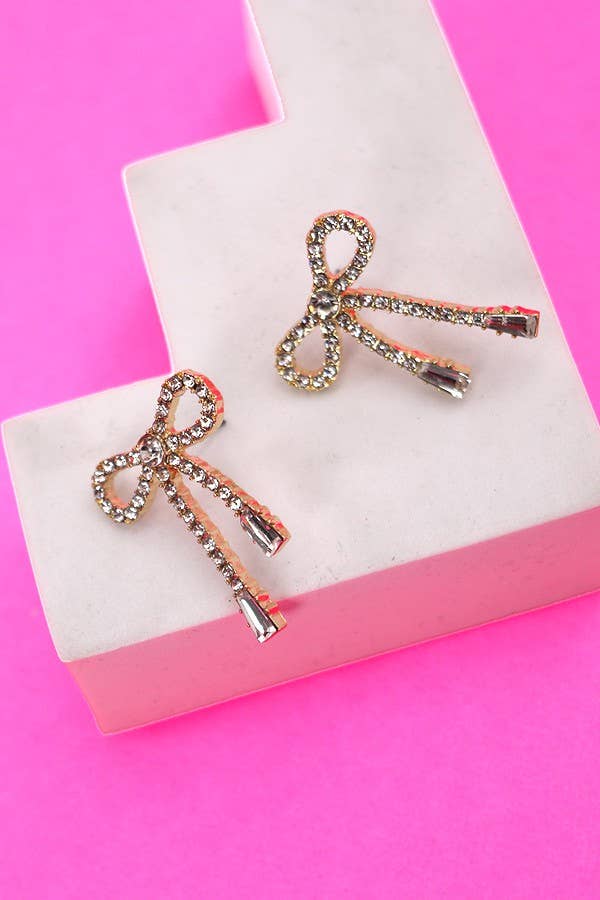 Hanging Rhinestone Bow Earrings