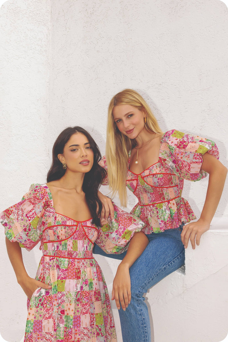 Contrast Piping Floral Blouse