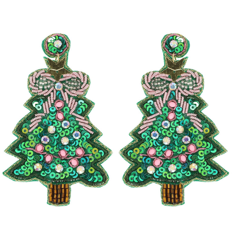 Christmas Tree Sequins Embroidered Earrings