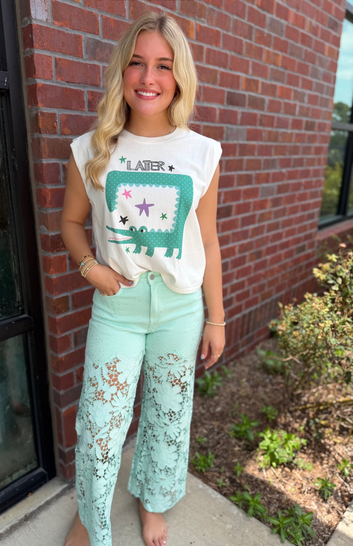 Seafoam Statement Lace Jeans