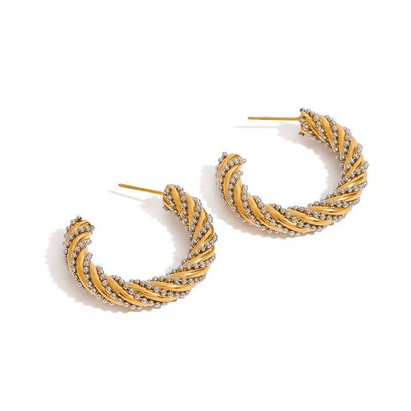 Mixed Metal Gold and Silver Hoop Stud Earrings