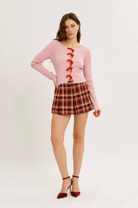Sweetheart Bow-Tie Ribbed Top