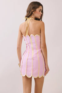 Contrast Piping Detail Halter Neck Mini Dress