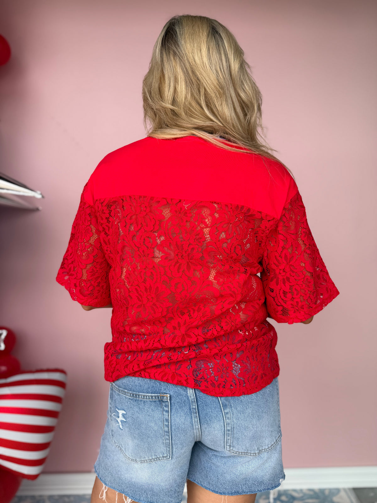 Red, Lace & Blue Top ❤️🤍
