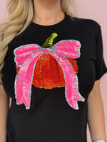 Pumpkin & Pink Bow Sequin Tee