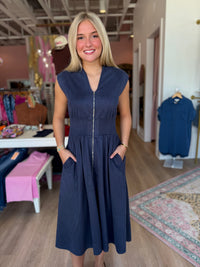 Booked & Busy Midi Dress – Denim Blue