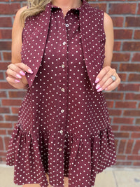 Burgundy Polka Dot Denim Mini Dress
