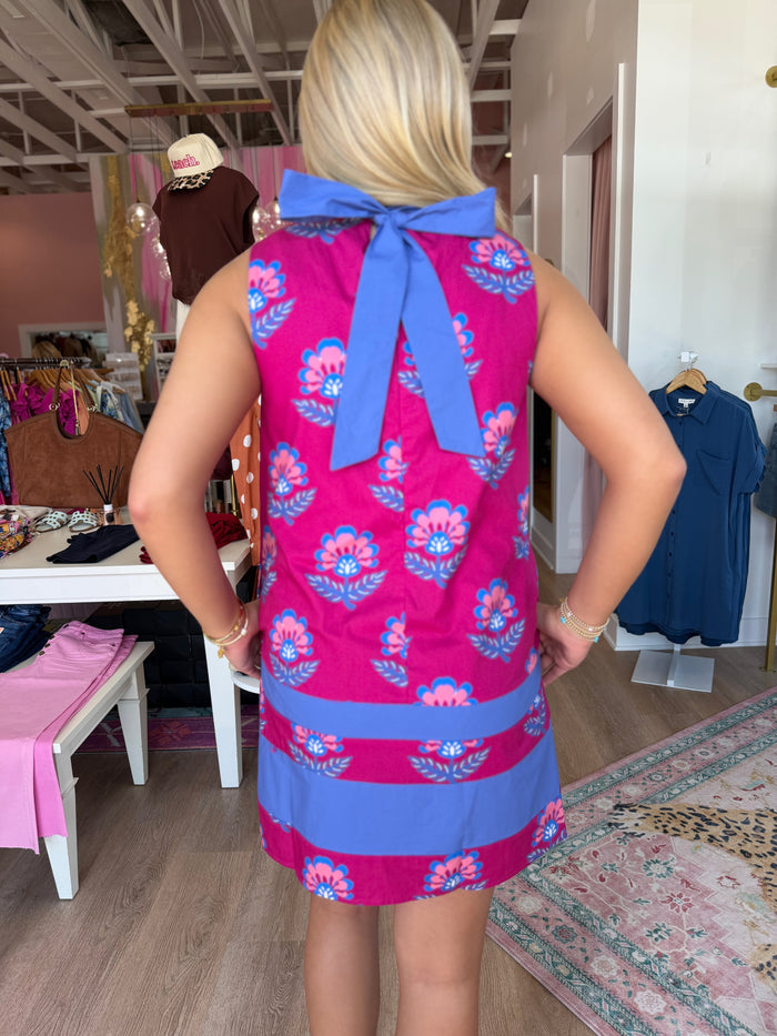 Pink & Periwinkle Floral Shift Mini Dress