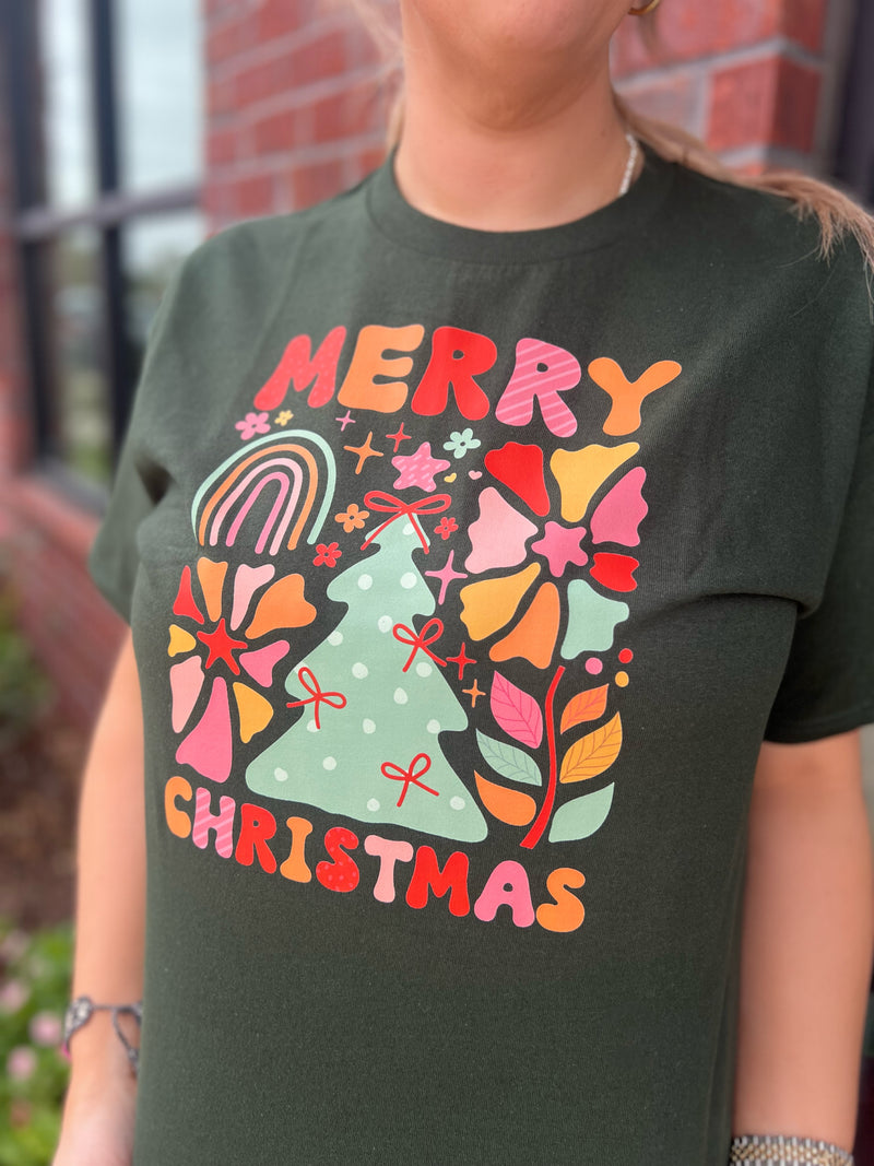 Retro Print Merry Christmas Tee