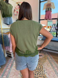 Lace & Leisure Top - Olive