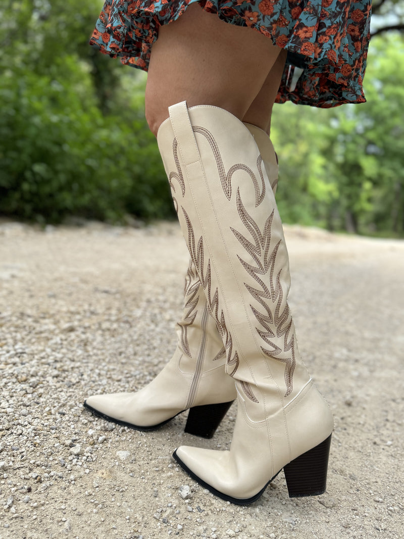 Bronco Knee-High Boots in Off-White