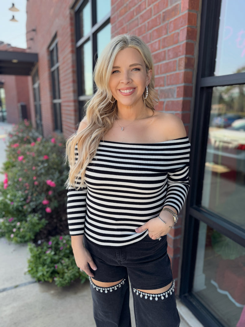 Black and Cream Stripe Top