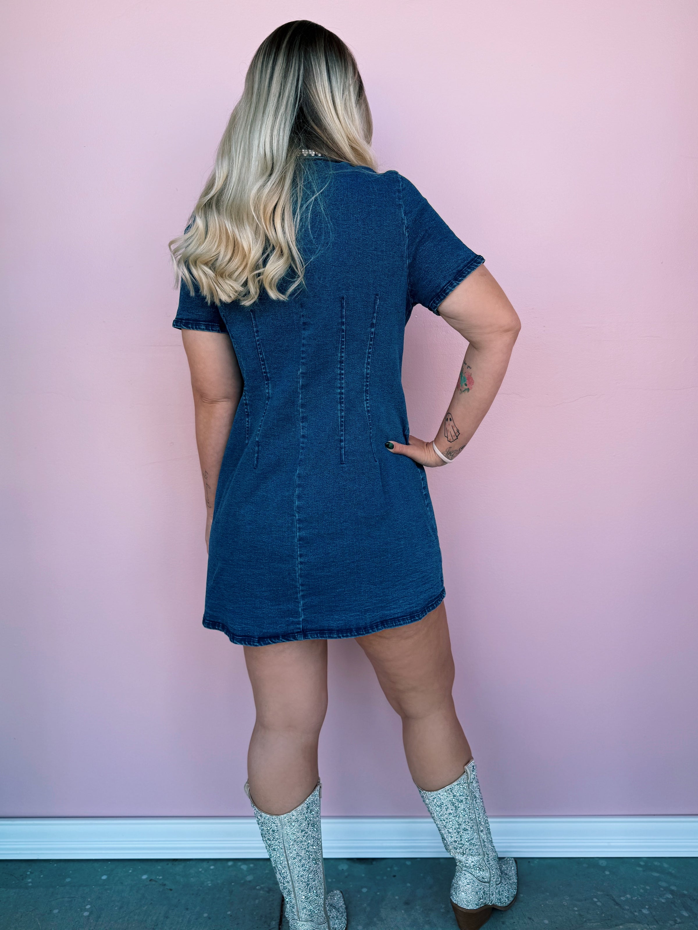 Rhinestone Trim Denim Dress – P. Elyse Boutique Rhinestone Trim Denim Dress – P. Elyse Boutique