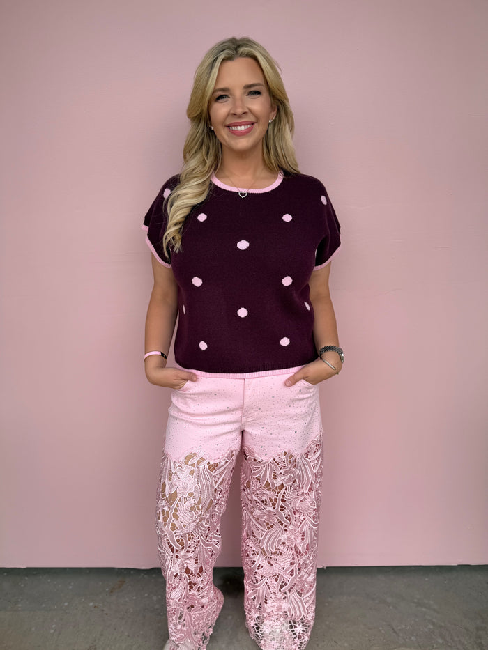 Pretty in Plum Polka Dot Sweater