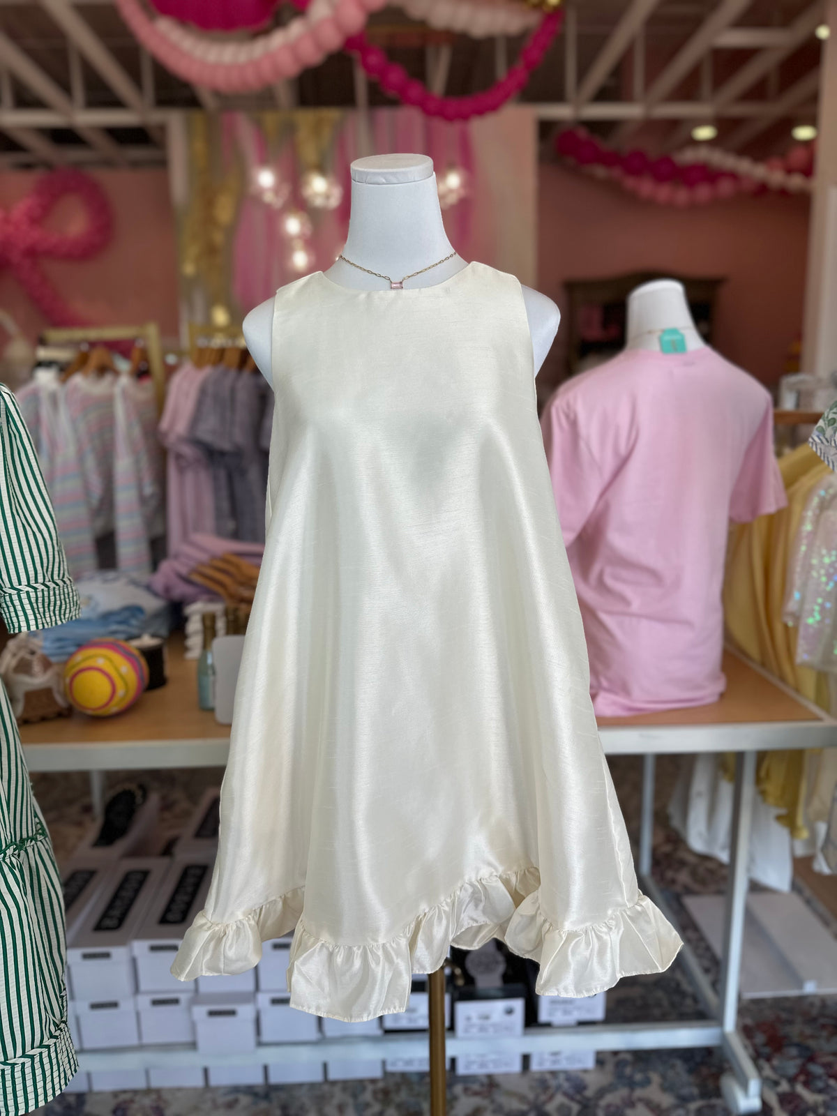 Sleeveless Taffeta Pearl Button Mini Dress