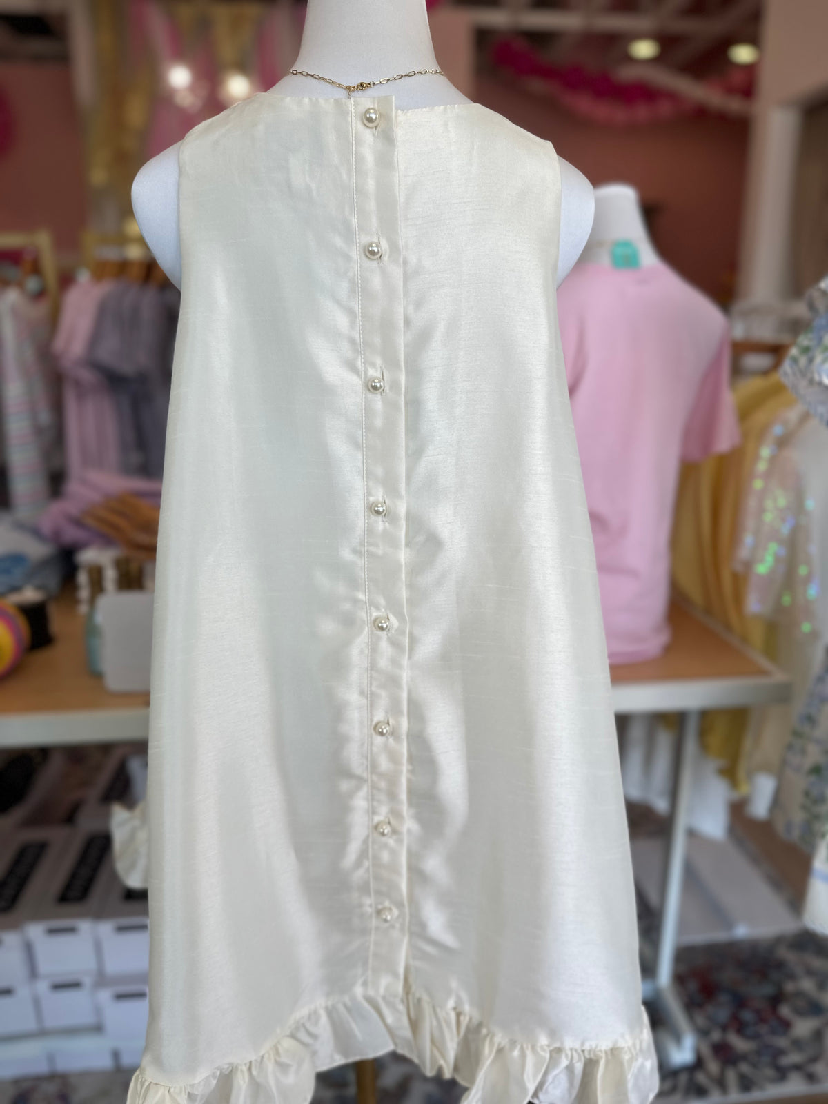 Sleeveless Taffeta Pearl Button Mini Dress