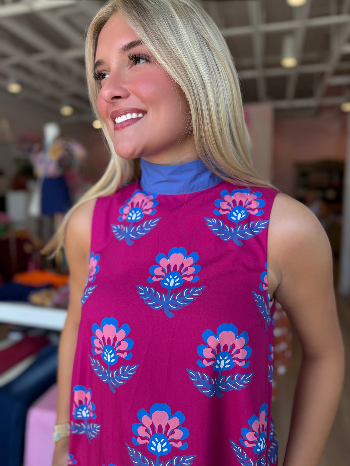 Pink & Periwinkle Floral Shift Mini Dress