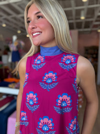 Pink & Periwinkle Floral Shift Mini Dress