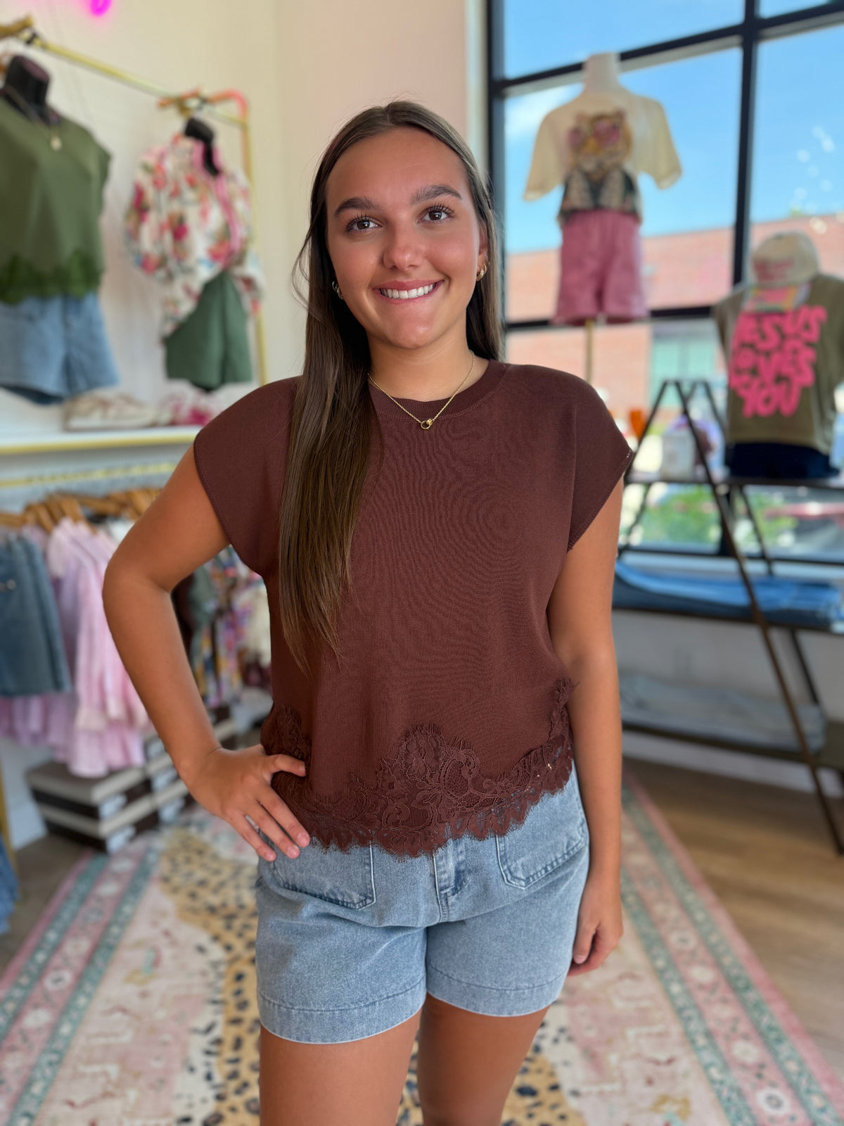 Lace & Leisure Top - Mocha