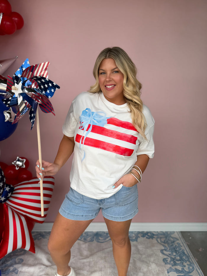 Flag Bow Graphic Crewneck Tee