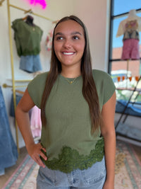Lace & Leisure Top - Olive