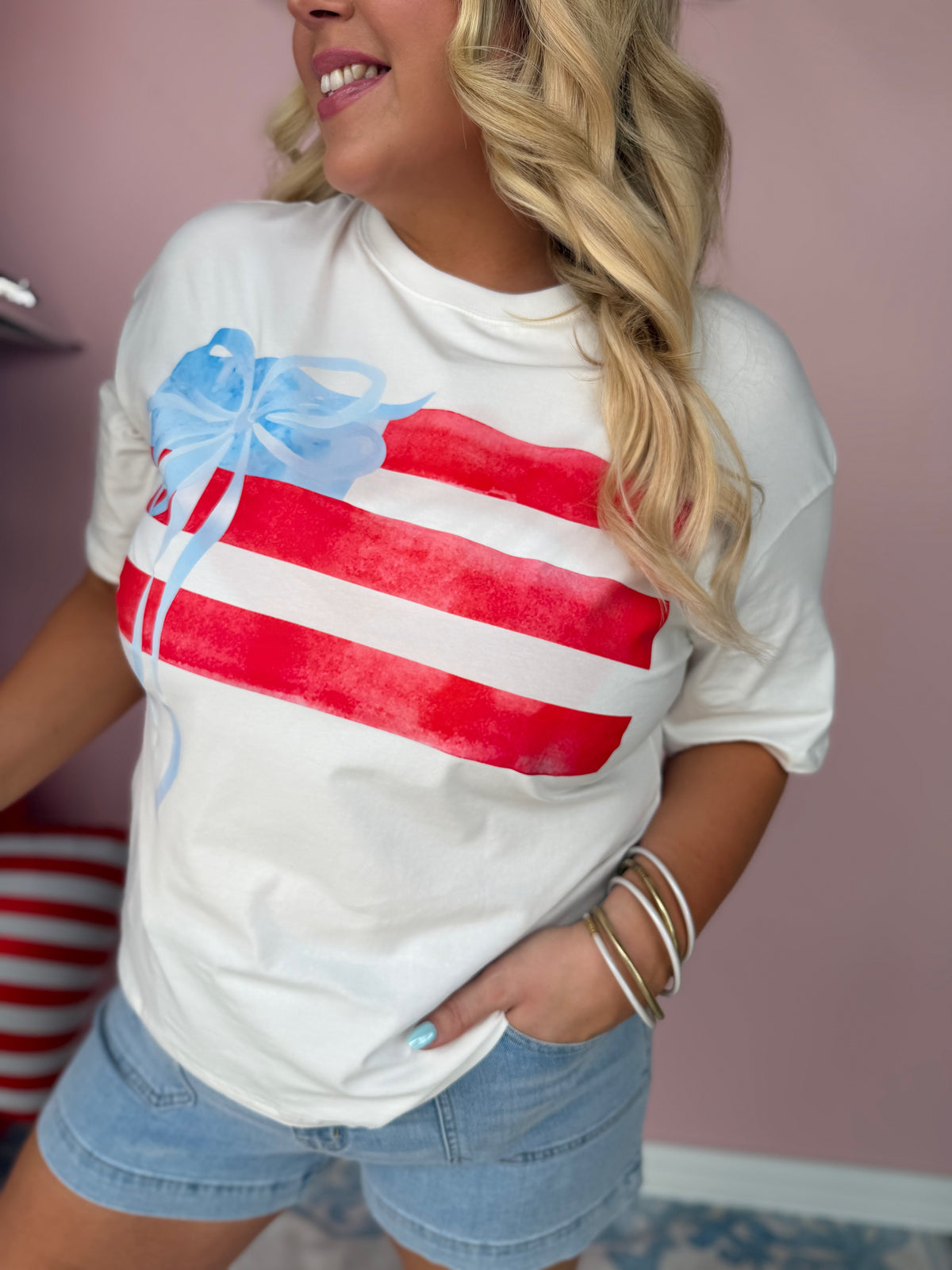 Flag Bow Graphic Crewneck Tee
