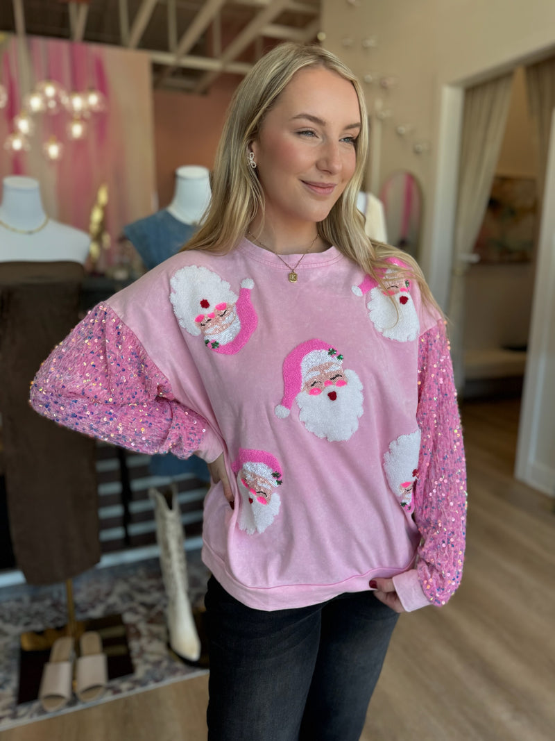 Twinkling Pink Santa Crewneck