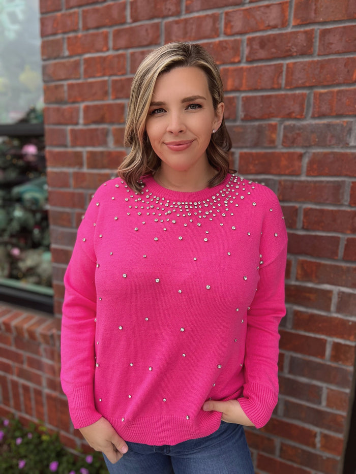 Ricky Pink Rhinestone Sweater