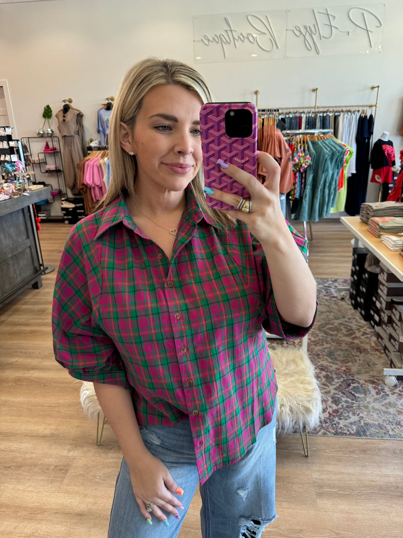 Blushberry Plaid Top