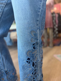 Delilah Lace & Rhinestone Wide Leg Jeans
