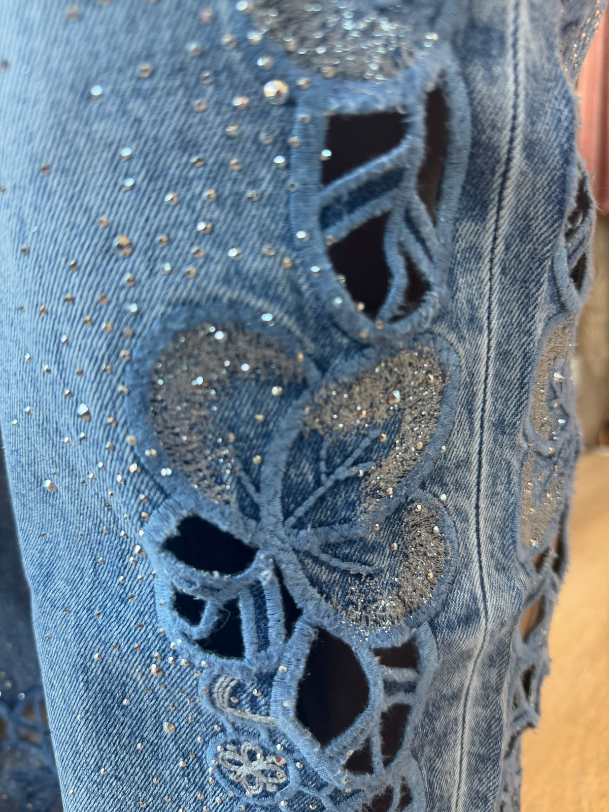 Delilah Lace & Rhinestone Wide Leg Jeans