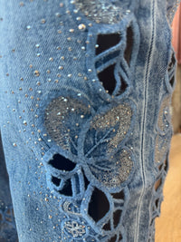 Delilah Lace & Rhinestone Wide Leg Jeans