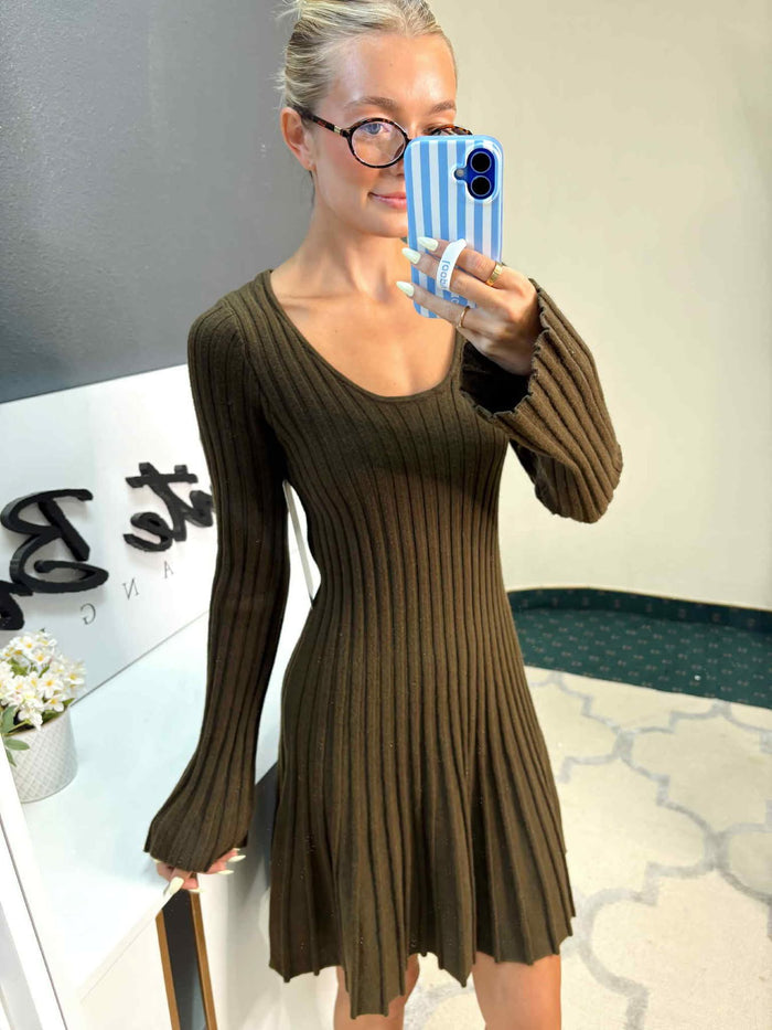 The Olive Ribbed Knit Dress