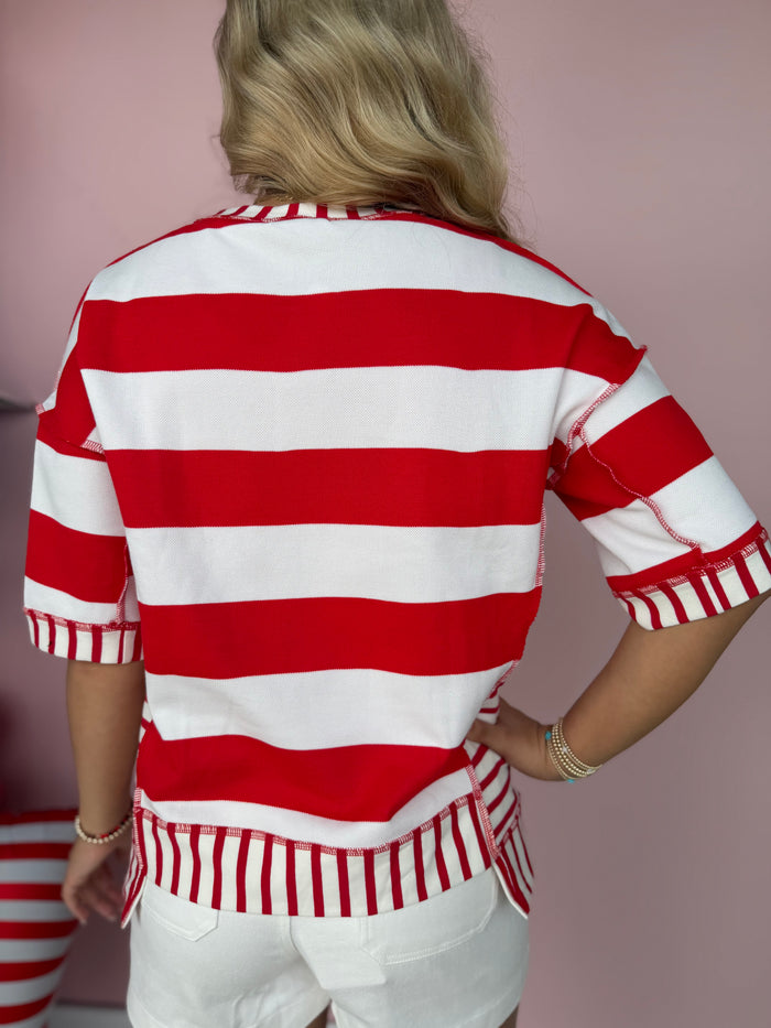 Sequin Bow Patriotic Half Sleeve Top