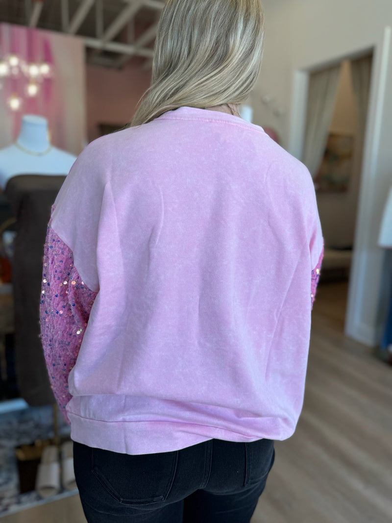 Twinkling Pink Santa Crewneck