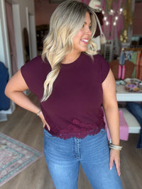 Lace & Leisure Top - Maroon