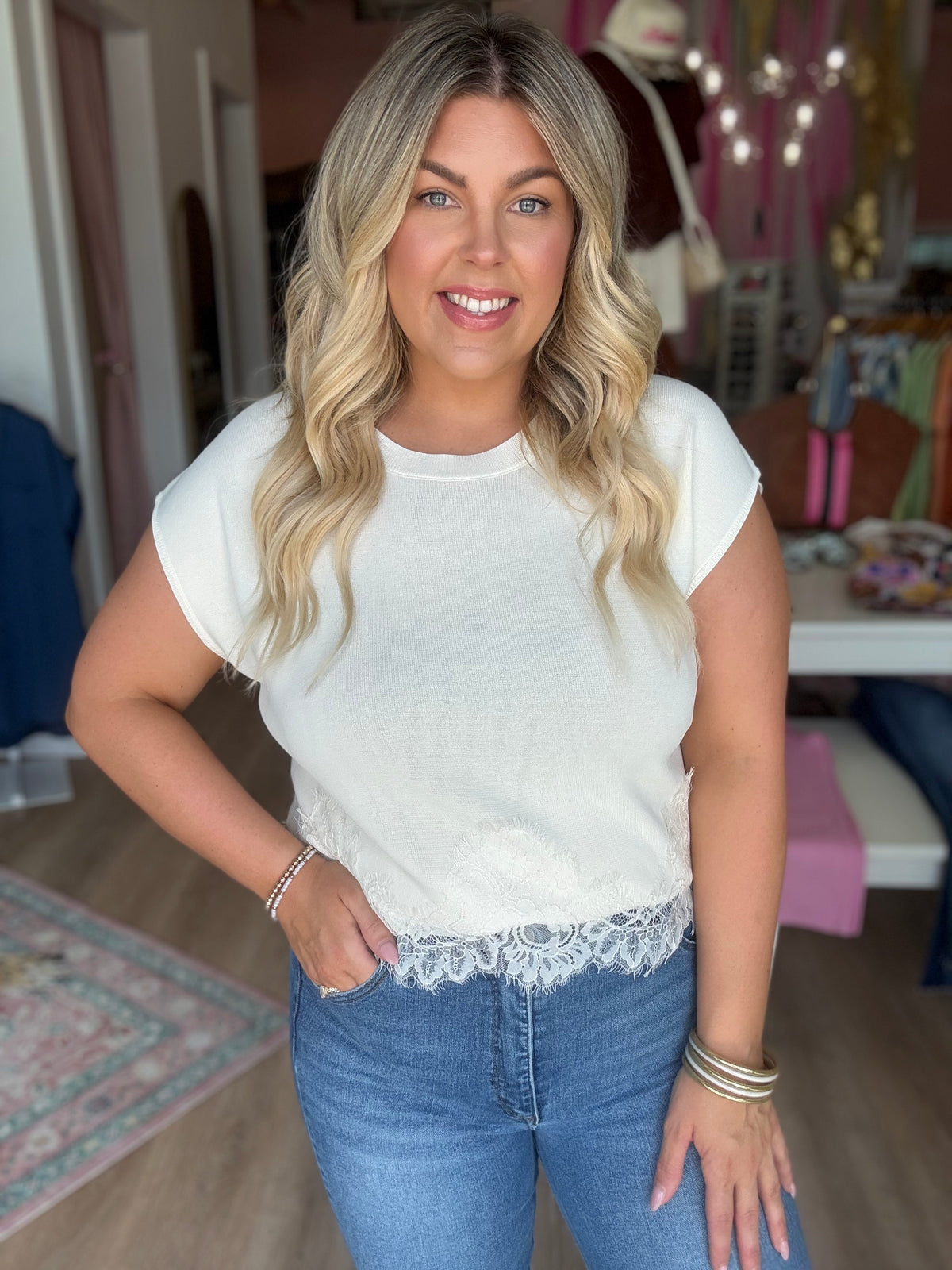 Lace & Leisure Top - Cream
