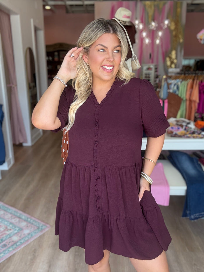 Ruffle Theory Dress - Wine