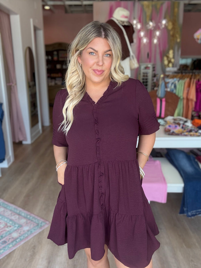 Ruffle Theory Dress - Wine