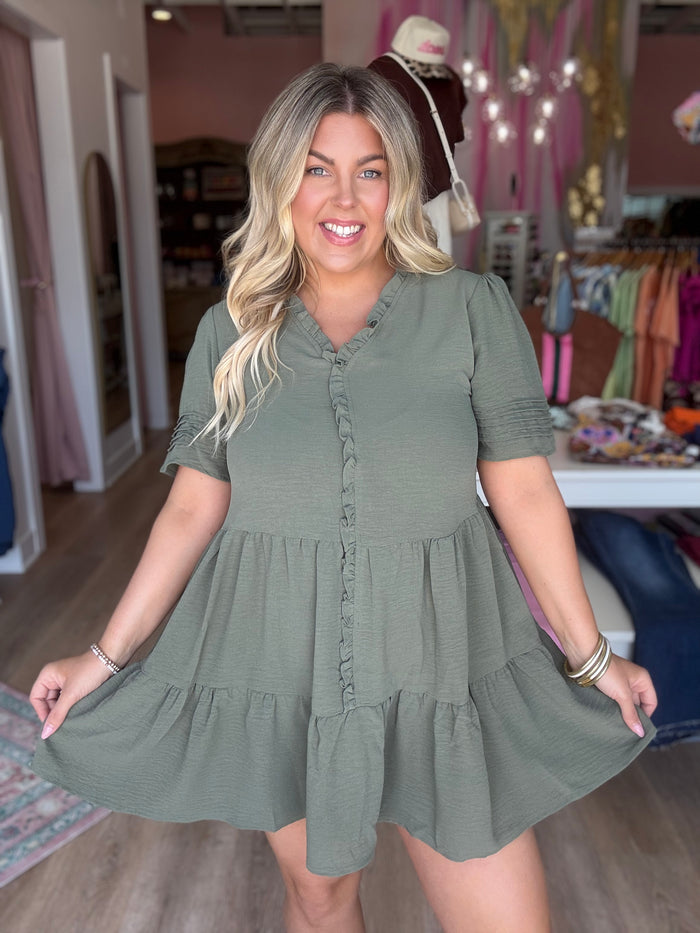 Ruffle Theory Dress - Olive