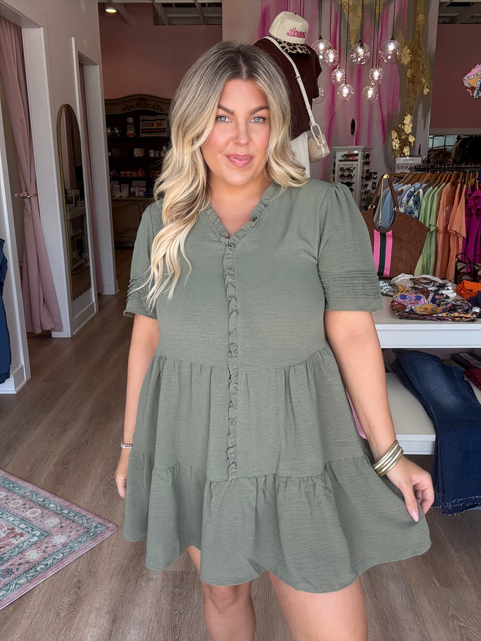 Ruffle Theory Dress - Olive