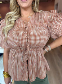 Sweet Tea Gingham Tie-Front Blouse