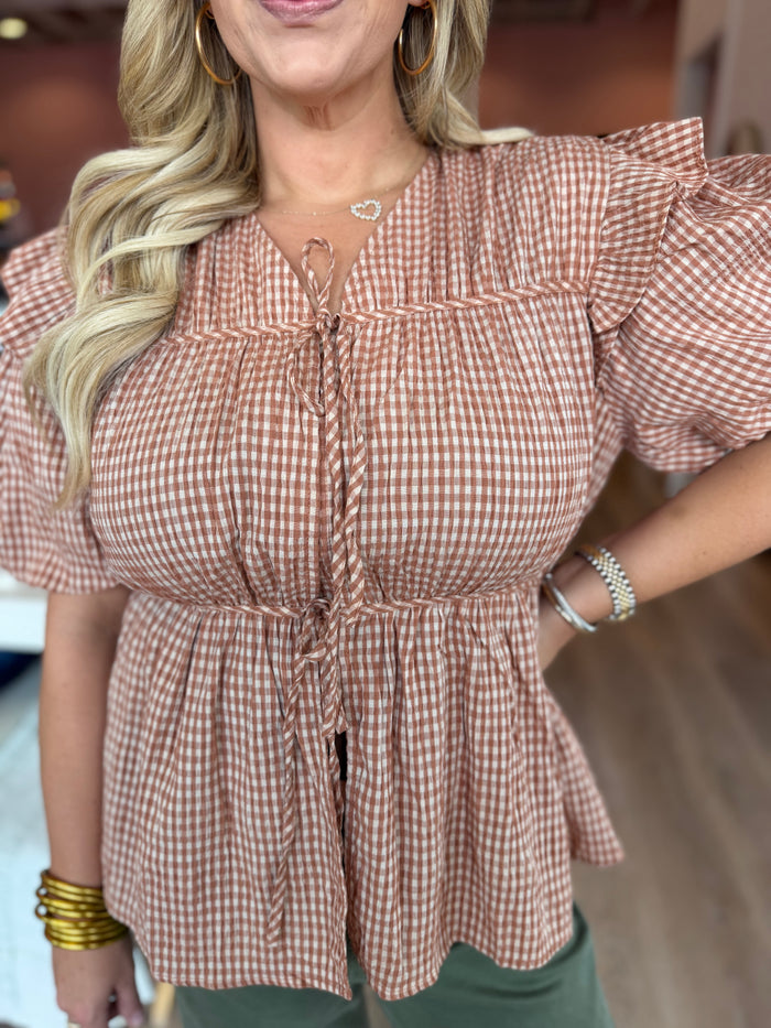 Sweet Tea Gingham Tie-Front Blouse